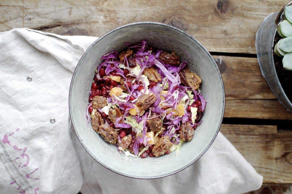 Festive Christmas Salad with Cabbage & Candied Pecans - Three Silver Spoons